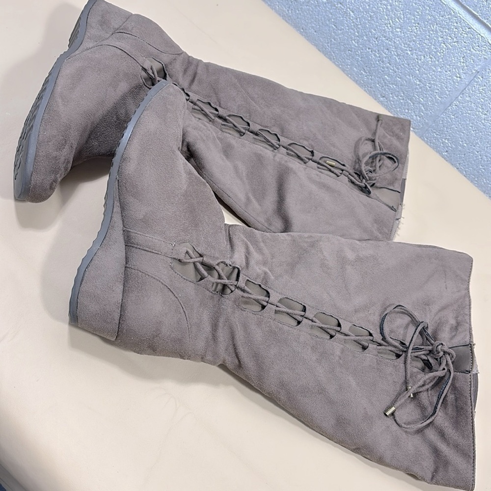 Brown side laced imitation suede low heeled boots​​​​​​ - Picture 3 of 11